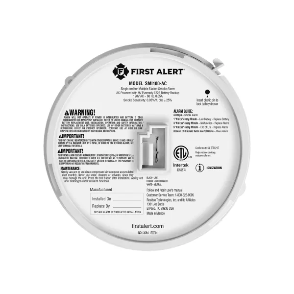 BRK First Alert SMI100-AC Hardwired Smoke Alarm with Battery Backup