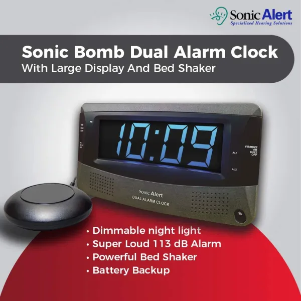Sonic Alert Sonic Boom SBD375ss Vibrating Dual Alarm Clock | Dark Grey