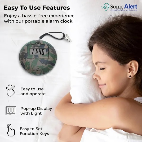 Sonic Alert Sonic Shaker SBP100 Vibrating Travel Alarm Clock | Green Camouflage