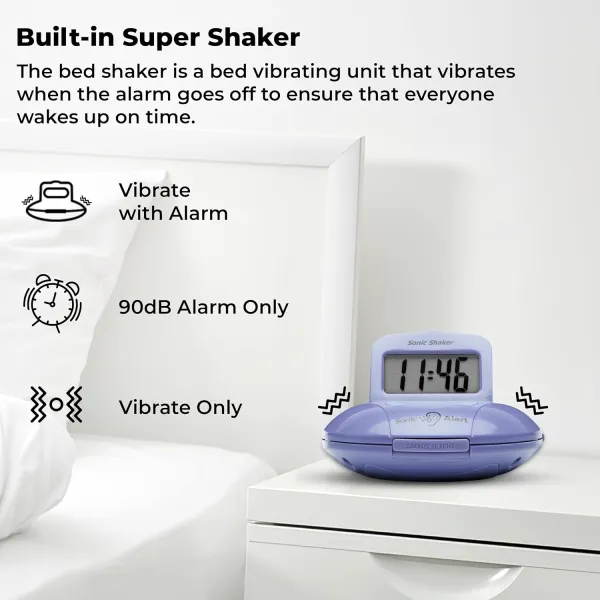 Sonic Alert Sonic Shaker SBP100 Vibrating Travel Alarm Clock | Purple