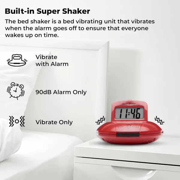Sonic Alert Sonic Shaker SBP100 Vibrating Travel Alarm Clock | Red